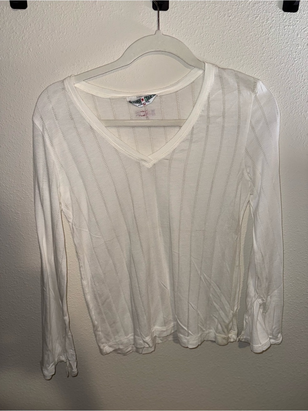Hard Tail White Ribbed V‑Neck Long Sleeve Top